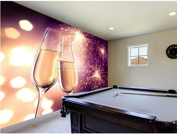 Custom modern wallpaper Champagnerglaser Violett mit Feuerwerk 3D photo for living room kitchen restaurant bar wall | Обустройство