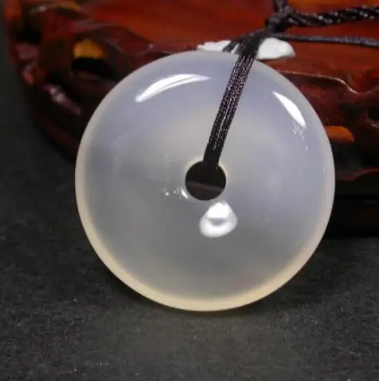 DYY Free &gt&gtChinese Icy White Agate JADE PENDANT Circle Donut Amulet |
