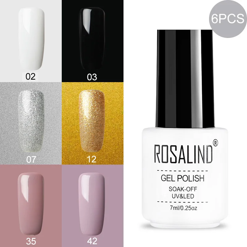 RC-6GELS-22 ROSALIND Gel Varnish Set For Manicure Hybrid Nail Art Top Coat Primer - Цвет: RC-6GELS-22
