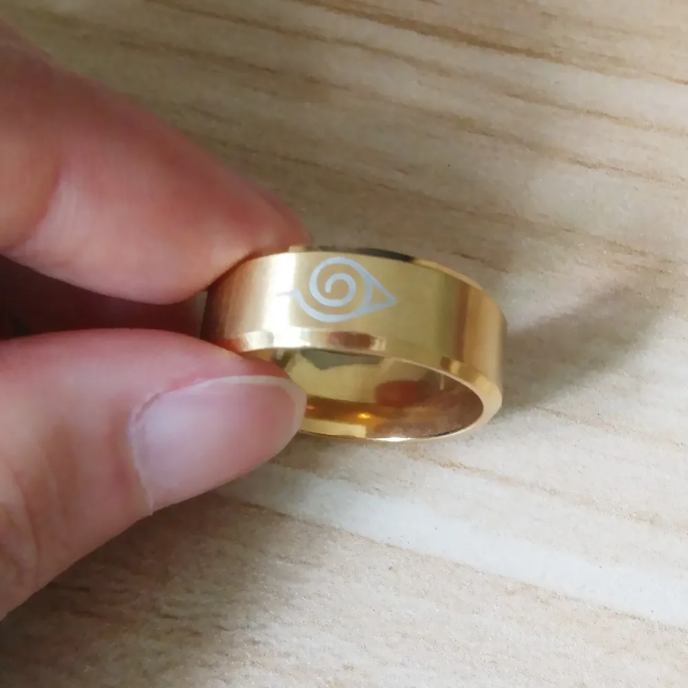 Gold JUCHAO наруто кольцо из нержавеющей стали черное золото серебро свадебные украшения для мужчин женщин - Цвет основного камня: Gold