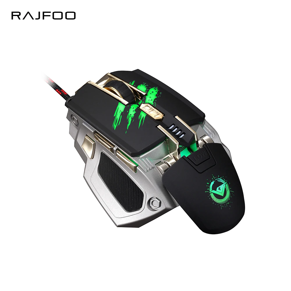 RAJFOO лазерной Мыши 7 Ключи макро настройки сенсорный ролик USB Gaming Топ чип цветов