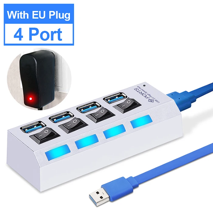 EASYIDEA usb-хаб 3,0 мини USB разветвитель микро Мульти USB 3,0 концентратор 4/7 портов с адаптером питания высокая скорость 5 Гбит/с аксессуары для ПК - Цвет: 4 Port White With EU