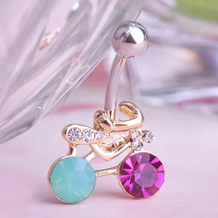 Кольцо на пупок велосипеда Madrry золотистого цвета стразы|belly button rings|navel ringbutton ring |