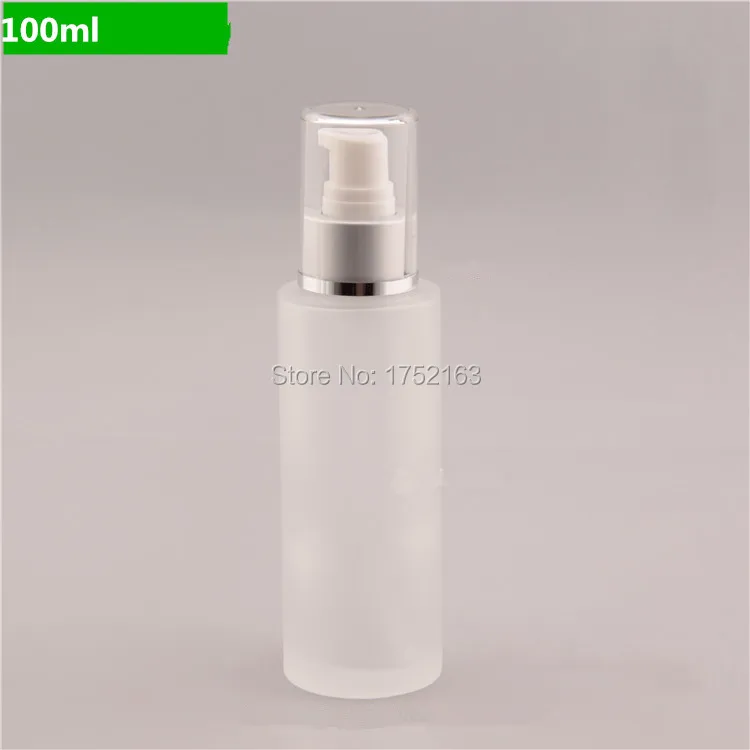 100 мл матовые стеклянные бутылки для лосьона с серебряным кольцом пресс