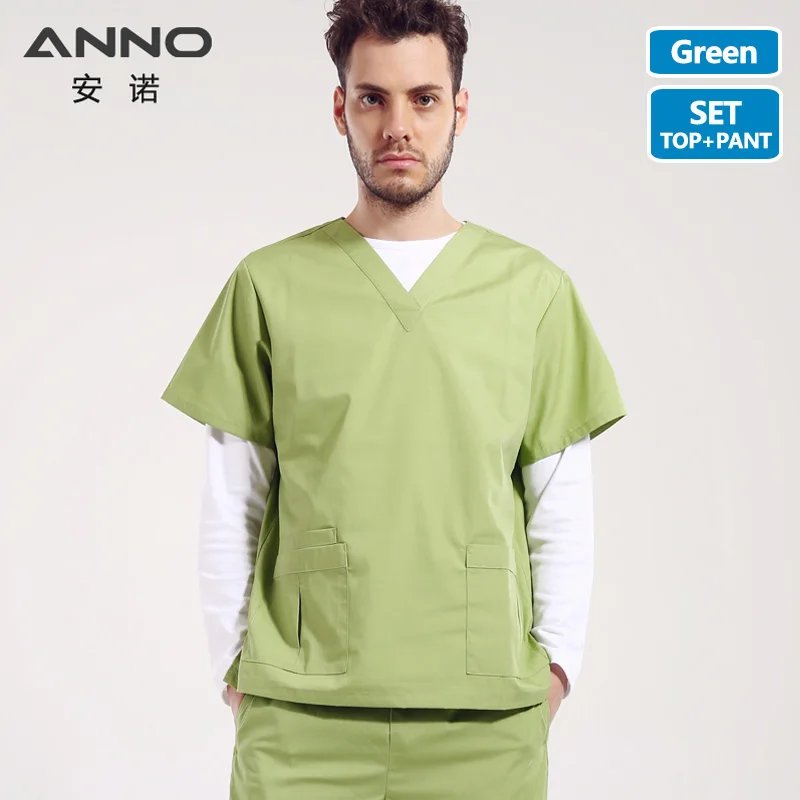 Green(GuoLv) ANNO Лето V шеи уход скрабы медицинский набор для мужчин женщин доктор хирургическая форма медицинская одежда скраб для тела костюм jaleco - Цвет: Green(GuoLv)
