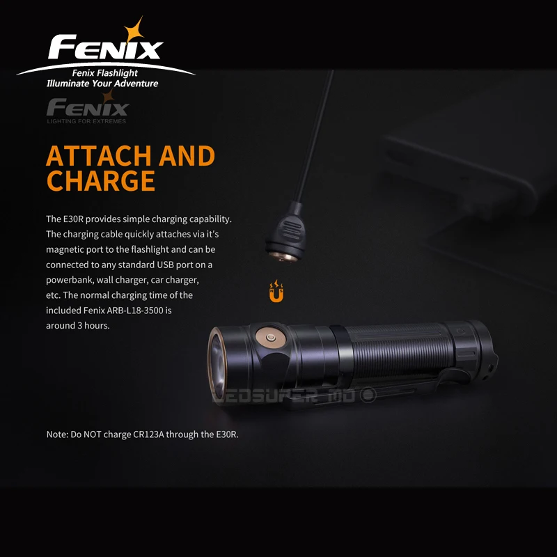Магнитный заряжаемый фонарик Fenix E30R 1600 люмен с литий-ионным аккумулятором ARB-L18-3500 3500 мАч