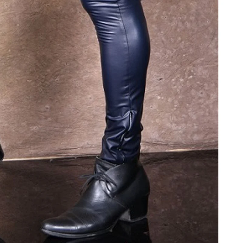 Искусственная кожа ПУ Блестящий Панк Прямой Тонкий карандаш Bootcut человек утолщаются зима Тепло Имитация латекса брюки плотные брюки леггинсы