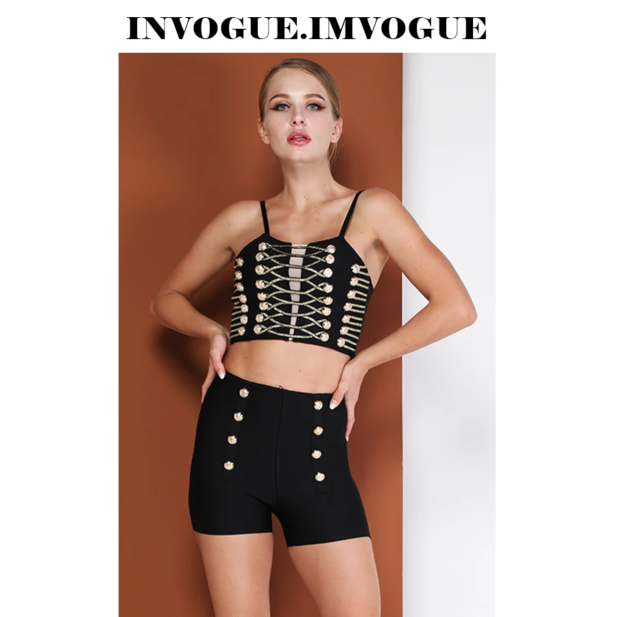 INVOGUE. IMVOGUE 2019 Новое поступление модный дизайн с пуговицами открытыми плечами на