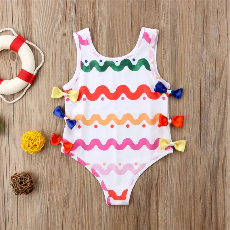 Цельный купальник для маленьких девочек детское бикини в полоску с бантом 2018