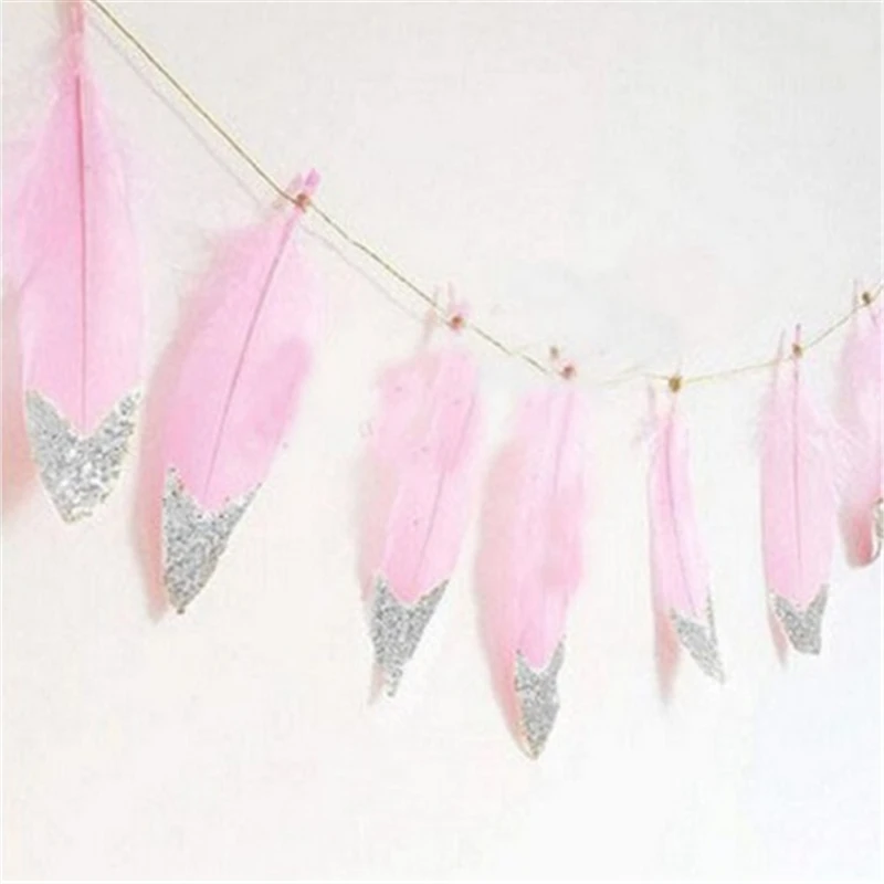 М 2 м перо гирлянды с золотой блеск порошки висячие украшения орнамент флажки для