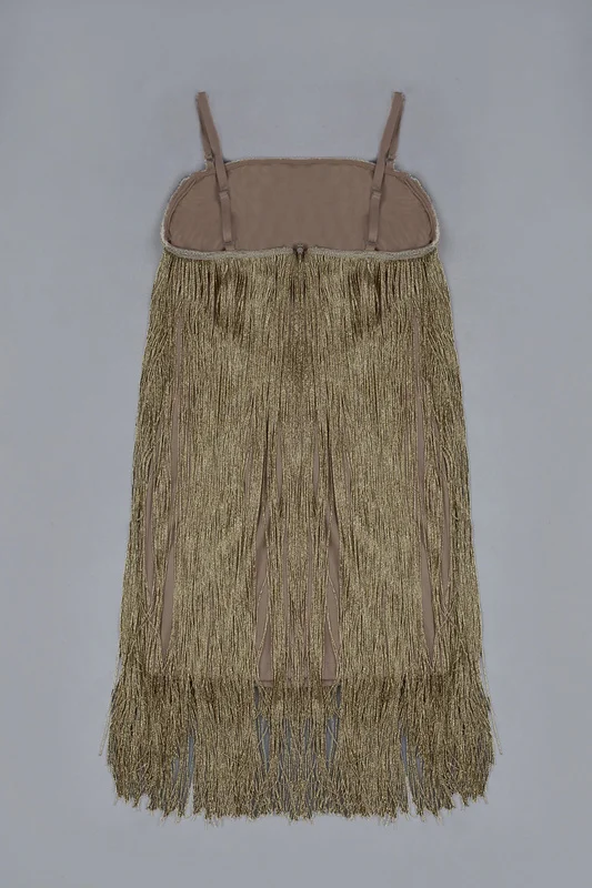 Women Outfits Club Night Out Party Square Neck Belt Outlet Sexy Spaghetti Strap Mini Tassel Bandage Waistband Gold Fringe Dress | Женская