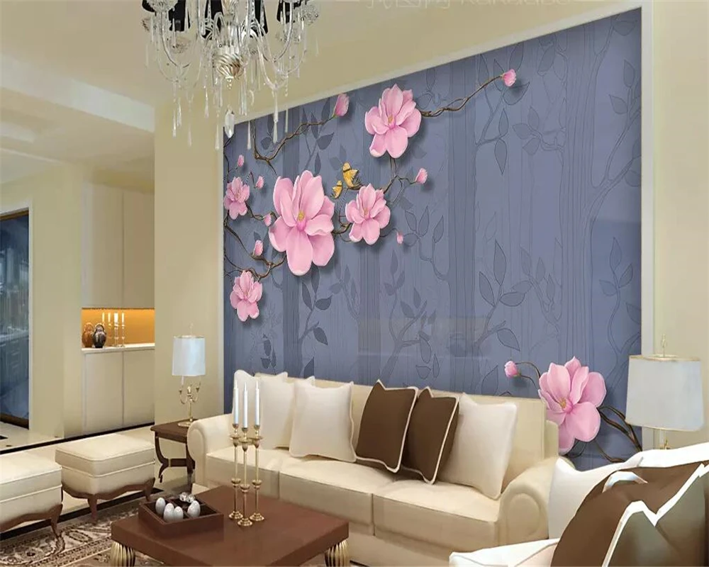 beibehang papel de parede Custom wallpaper 3d photo mural branches magnolia flowers and birds blues TV background wall paper |