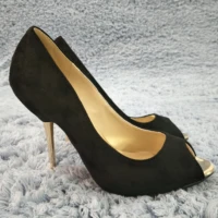 women stiletto thin iron high heel pumps sexy peep toe black suede fashion party bridal ball office lady shoes 3845 a1