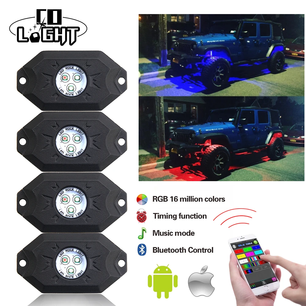 CO светильник Led Rock светильник s 4 шт. с Canbus и пультом дистанционного управления для 4X4 внедорожный Jeep Wrangler Jk Лада автомобиль-Стайлинг парковка катание на лодках