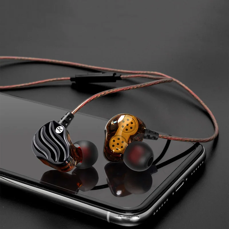 Kinganda dual drive wired in-ear headphones HiFi bass noise reduction microphone headset for apple Xiaomi | Электроника