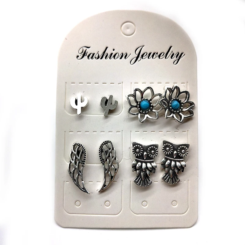8 шт./компл. женские богемные серьги в стиле ретро с драгоценным камнем Сова Лотос