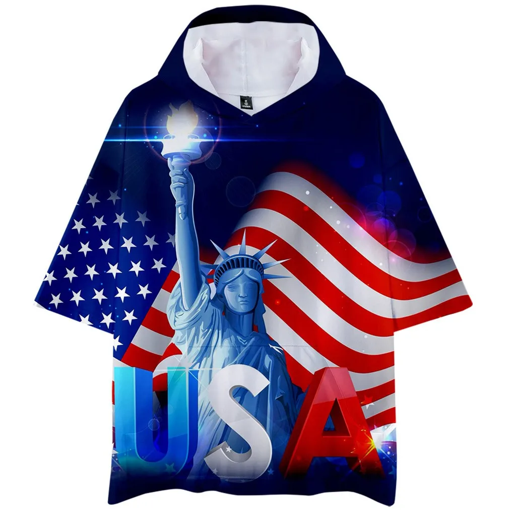 Мужская летняя футболка с круглым вырезом и принтом флага капюшоном модные