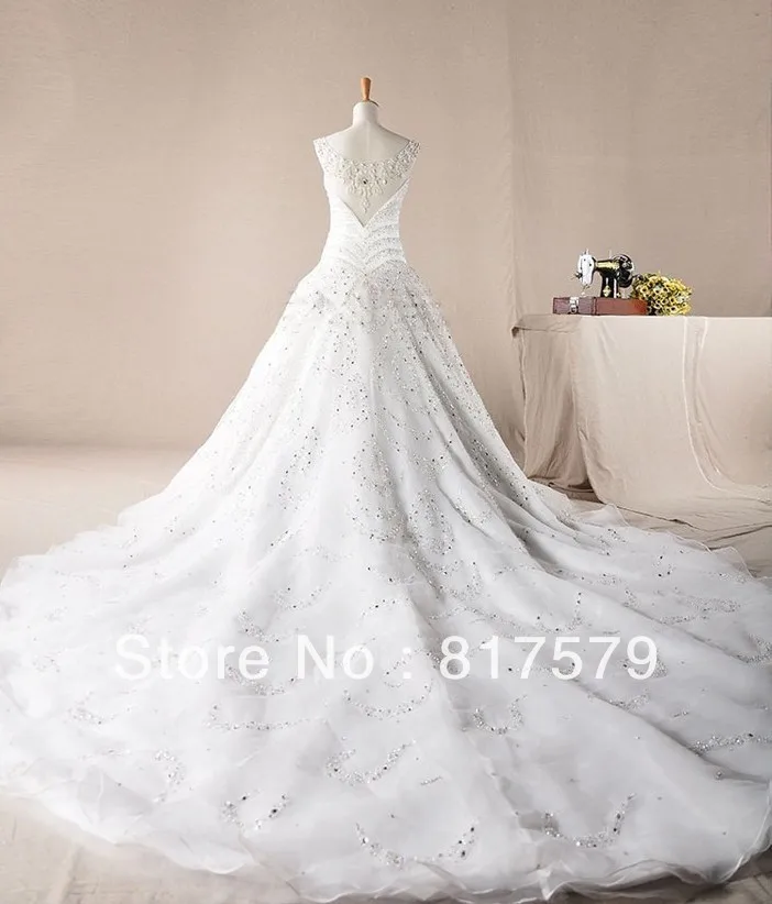 2014 New Trend Custom Design Real Sample Long Train Full Beading Luxury Wedding Dress | Свадьбы и торжества