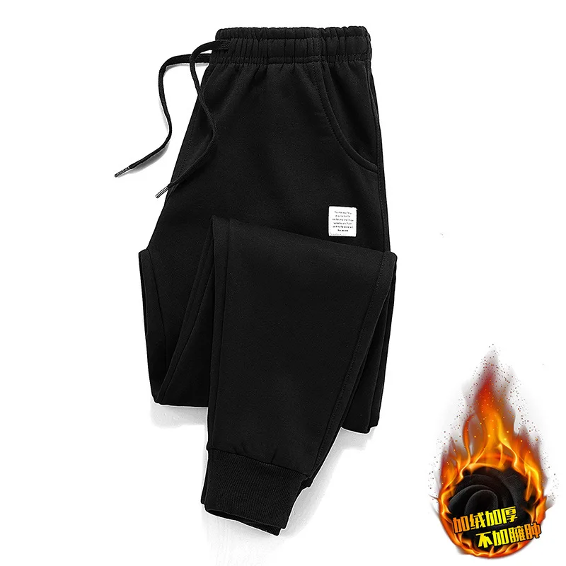 Thick Fleece Jogger Mens Pants Cotton Trousers Male Winter Warm Velvet Sweatpants Tracksuit Joggers Autumn Winter M-4XL - Цвет: black1