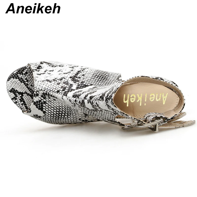 Aneikeh/ г., новые летние пикантные сандалии-гладиаторы с змеиным узором обувь с открытым носком туфли-лодочки с вырезами на каблуке Женские Ботильоны на каблуке
