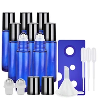 12pcs essential oil roller bottles 10 ml amberblue glass empty bottles with stainless steel roller balls