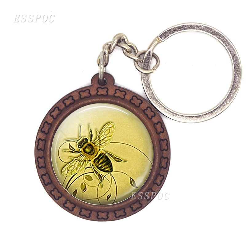 Желтый стеклянный кабошон Honeybee винтажный деревянный брелок Ключи Подвеска