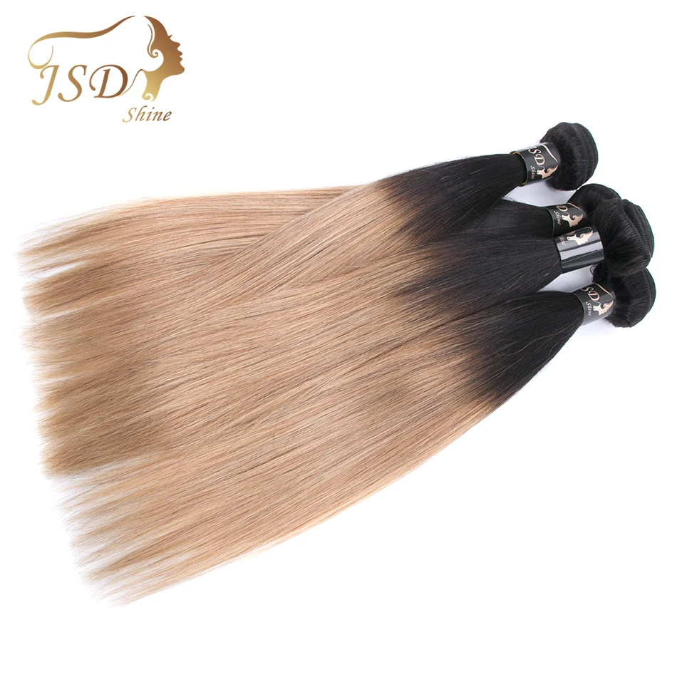 4PC Brazilian Hair Bundles Straight Weave Human Extensions 10-28inch T1B/27 JSDShine 2Tone Ombre Non Remy No Shedding | Шиньоны и