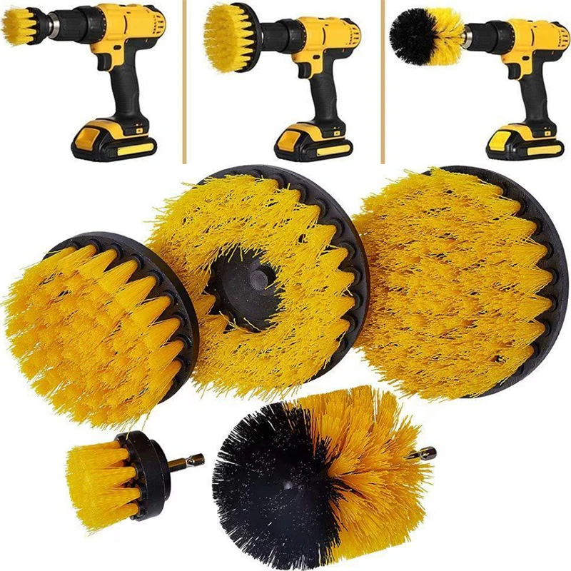 2 3.5 4 5 inch solid hollow Drill Power Scrub Clean Brush For Leather Plastic Wooden Furniture Cleaning Power Scrub, Yellow