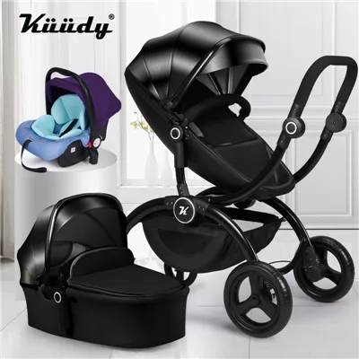 black 3 in 1 Новая стильная детская коляска 3 в 1, складная детская коляска для автомобиля, независимая детская корзина для сна и автокресло - Цвет: black 3 in 1