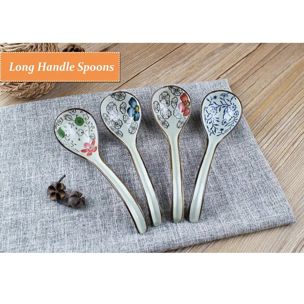 4 шт. ложки с длинной ручкой крючок Ложка Hand Made посуда в китайском стиле цветочным