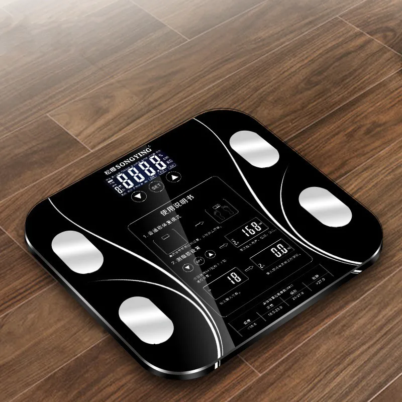 Черный Домашний жир BMI весы для ванной цифровой человеческий вес Mi весы напольные ЖК-дисплей индекс тела Электронные умные весы - Цвет: Черный
