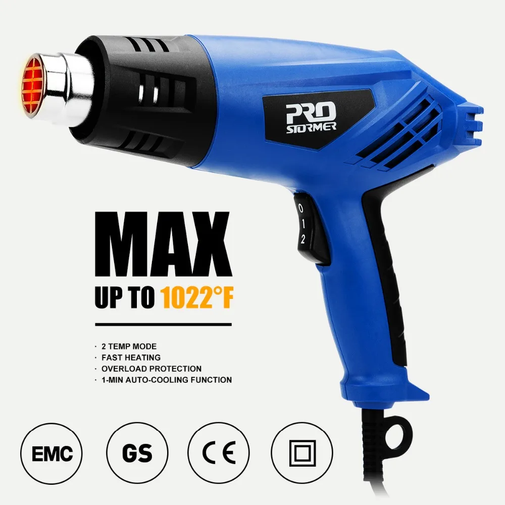 Prostormer 2000 Вт промышленный электрический фен для горячего воздуха с двойным температурным управлением, строительный фен для волос, тепловая пушка с соплом