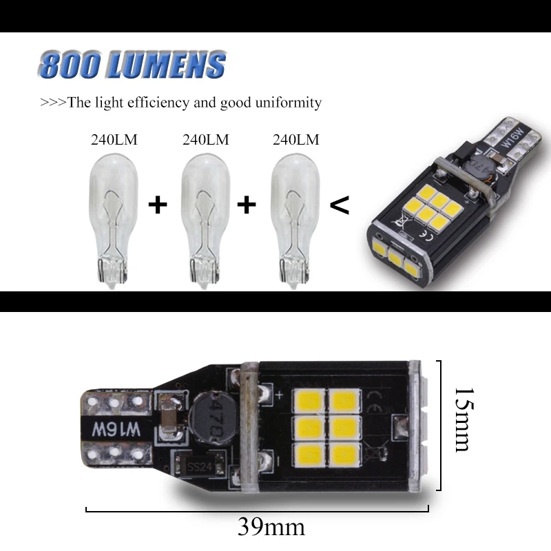 2 шт. T15 W16W светодиодный светильник для автомобилей Canbus лампа 2835 SMD 912 921