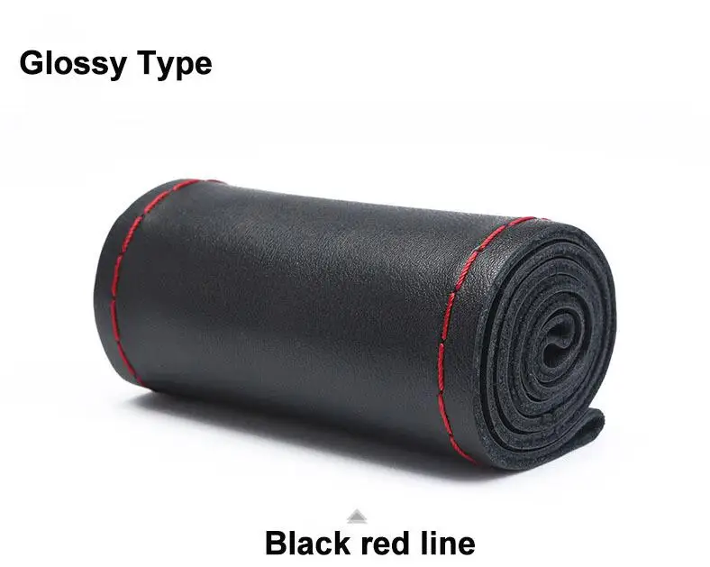 glossy red line Чехол рулевого колеса автомобиля из натуральной кожи 38 см, нескользящая оплетка на руль, универсальный чехол для рулевого колеса - Название цвета: glossy red line