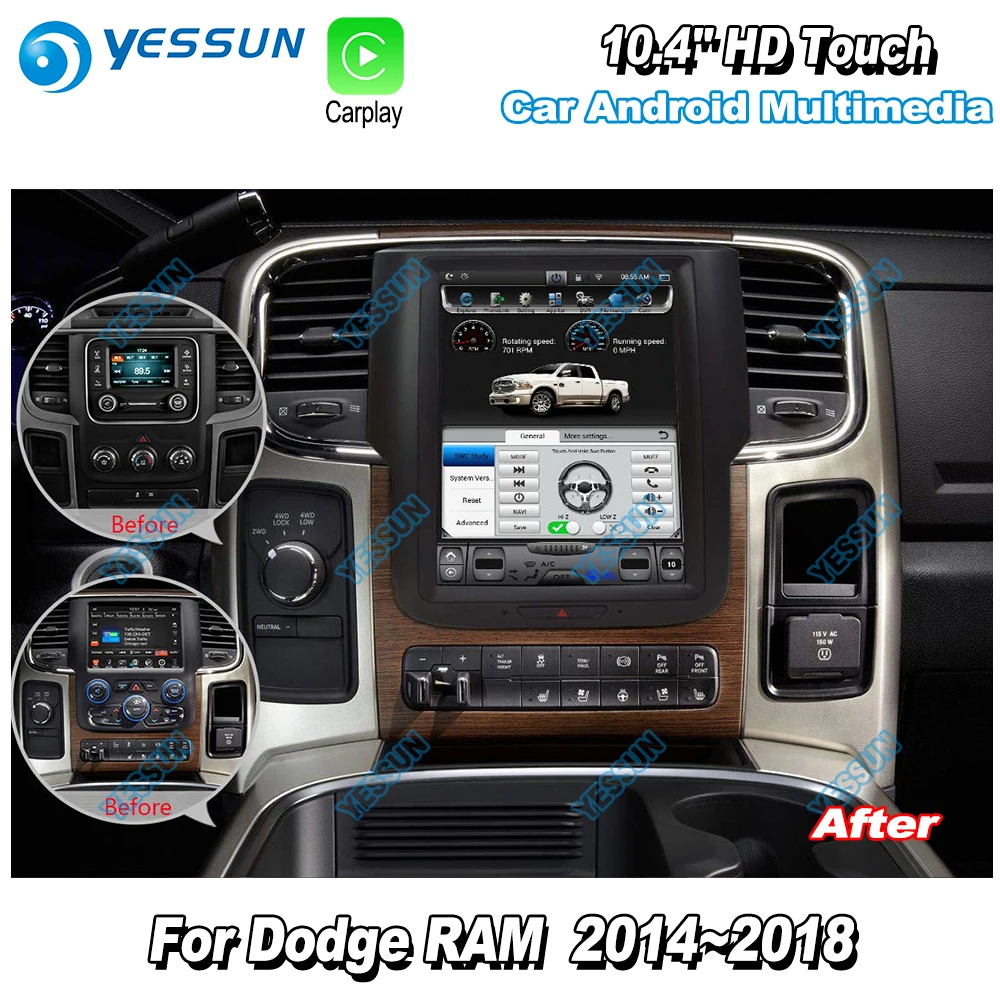 YESSUN 10,4 ''HD супер экран для Dodge ram~ автомобильный Android Carplay gps Navi карты навигационный плеер радио вертикальный без DVD