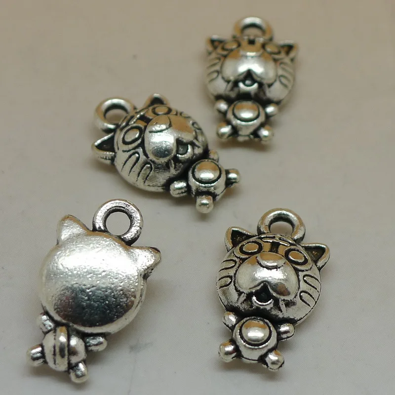 100pcs big head cat antique silver alloy Pendant charm Handmade earring bracelet necklace Jewelry Making DIY Components 10*15mm | Украшения