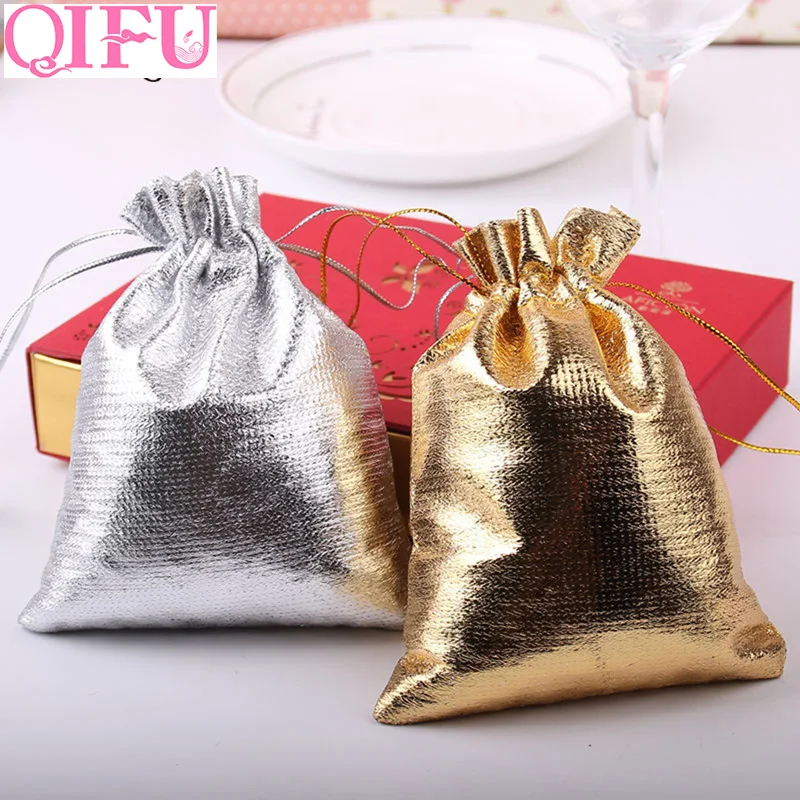QIFU 100 шт. 7x9 9x12 см серебристо золотистая металлическая фольга тканевые мешочки из