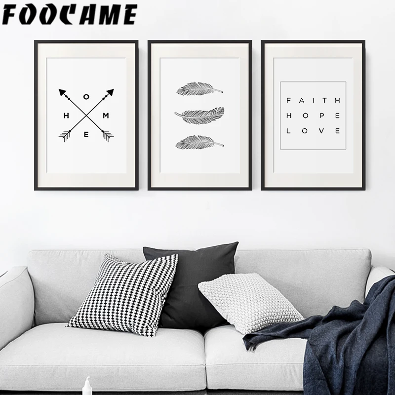 Настенный плакат с изображением перьев и надписей Love