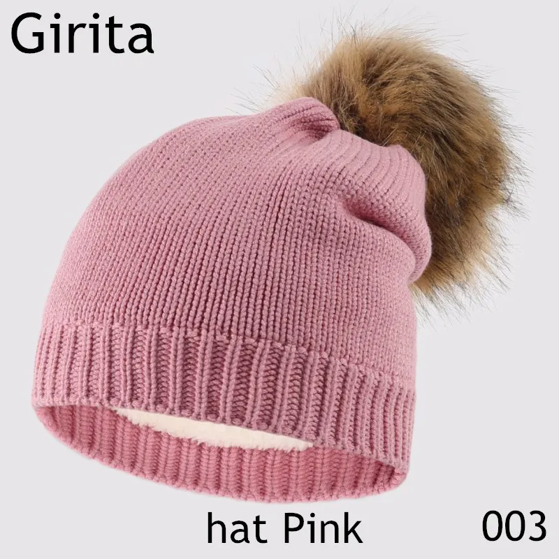 Girita женская зимняя вязаная шапка Skullies Beanies, шапки с флисовой подкладкой, вязаные меховые женские теплые шапки с помпоном - Цвет: hat Pink