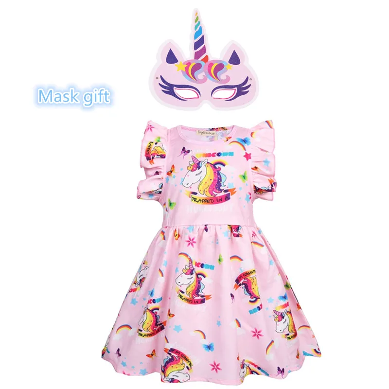 Gift mask New Girls for Party Rainbow unicorn Clothes Casual style Children Dresses 3~9 years old dress | Детская одежда и обувь