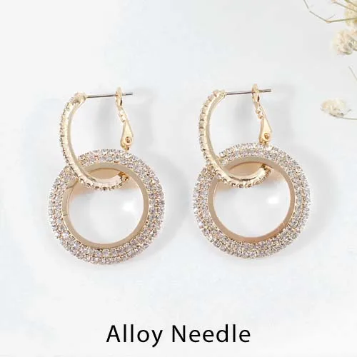 Alloy Gold Настоящее чистое твердое 925 пробы Серебряное игольчатое Кольцо Серьги для женщин ювелирные изделия большие круглые стразы розовое золото женские серьги подарок - Окраска металла: Alloy Gold