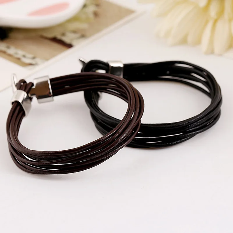 Браслет женский кожаный многослойный 21 см | Украшения и аксессуары