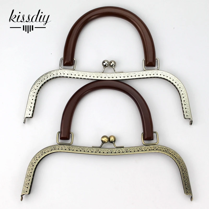KISSDIY 2 шт./лот 27 см Большой размер металлический кошелек рамка деревянная ручка Античная бронза серебро поцелуй застежка кошелек рамки DIY сумка Аксессуары