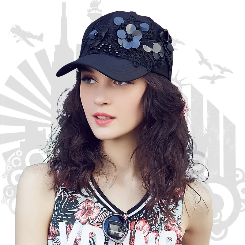 Женская летняя кепка Baseall с вышитыми цветами и блестками модная брендовая