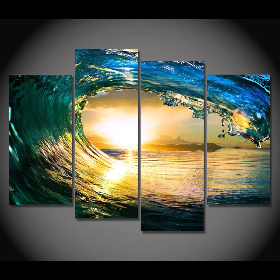 4 pieces canvas painting tropical paradise ocean living room home decor wall art | Дом и сад
