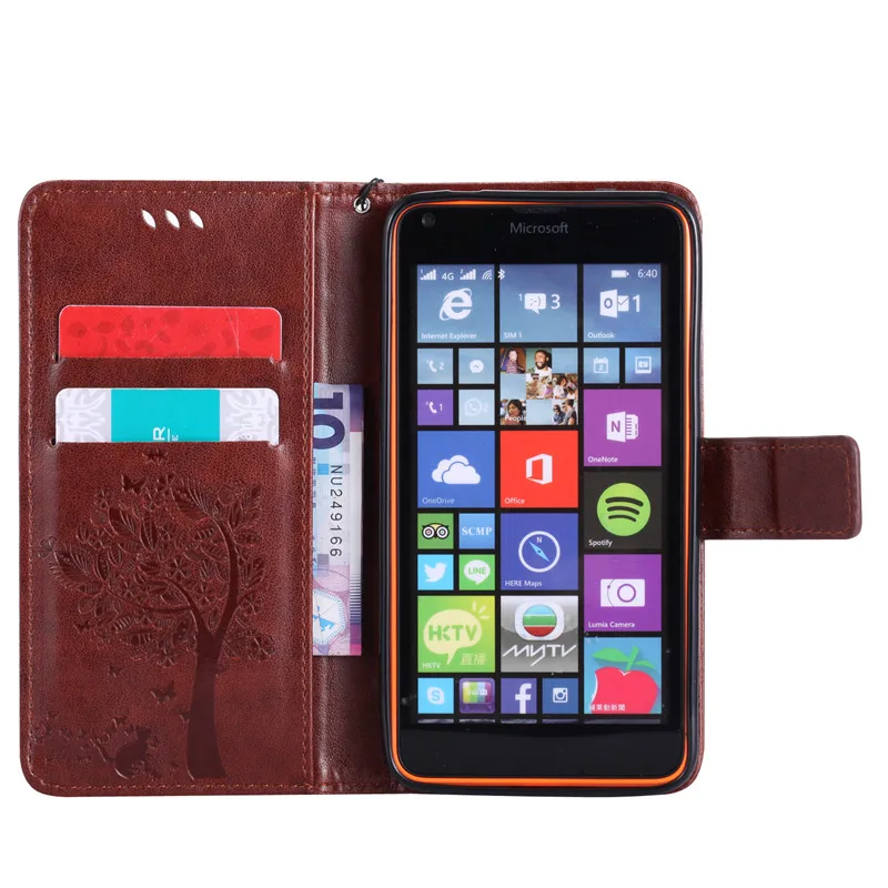 Wekays Роскошный милый чехол кошелек с изображением кота и дерева для Nokia Lumia 640 N640/N650