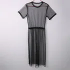 Платье женское прозрачное Сетчатое, длинный Однотонный сарафан макси с коротким рукавом и круглым вырезом, Клубная одежда, Летний стиль