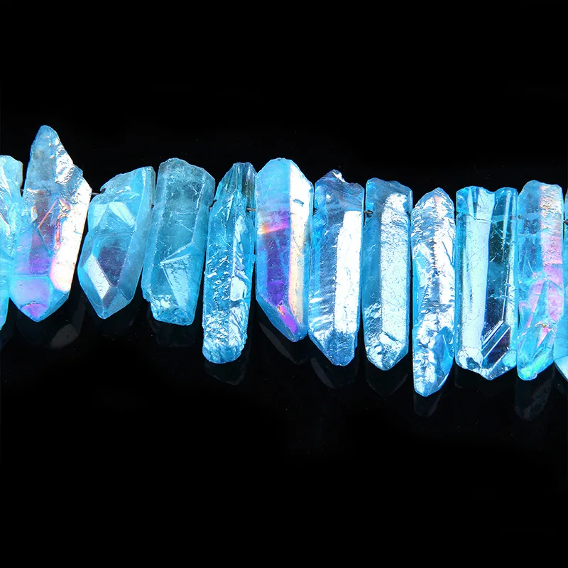Синий Титан AB цвет кристалл кварца палочка бусины Подвески натуральный Топ просверленные необработанные кристаллы драгоценные камни свободные Спайк точка ожерелье