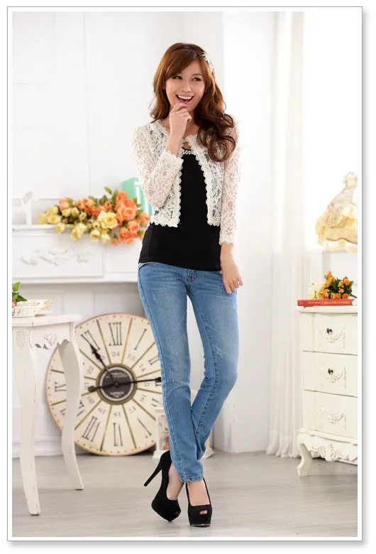 Летняя женская обувь черного цвета жакетка кружевная Детская куртка с отложным