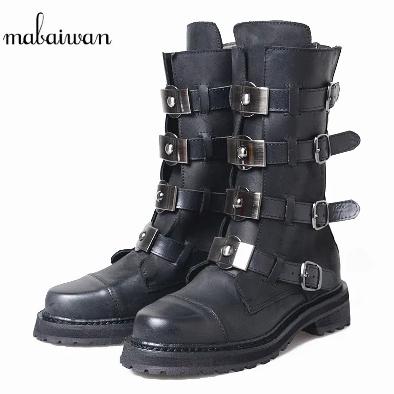 comprar Mabaiwan 2018 Moda Preto Botas De Neve Mulheres Tornozelo Genuína Sapatos De Couro Mulheres Apartamentos Booties Projeto Tiras Botas Botas Militares